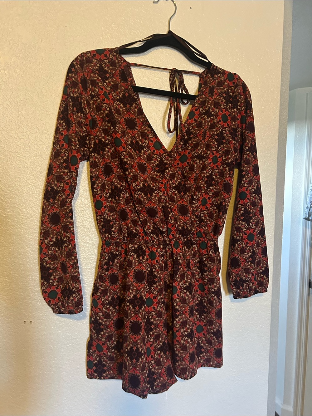 one clothing Red and Green Floral V-Neck Long Sleeve Romper